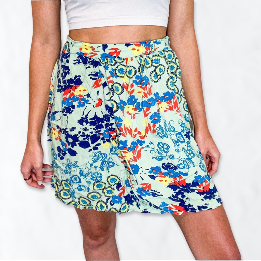 Colorful Floral Print Short Skirt